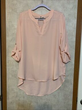 Cato Women's Blush High-Low Roll Sleeve Tunic Top size large
